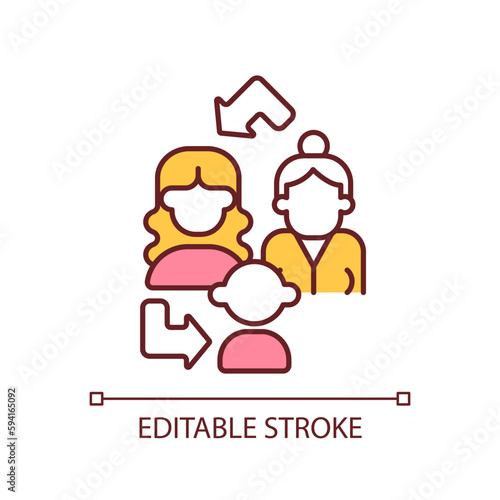 Matrilineal inheritance RGB color icon. Transmission from mother to daughter. Family history and lineage. Genealogy. Isolated vector illustration. Simple filled line drawing. Editable stroke