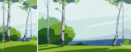 Fototapeta Naklejka Na Ścianę i Meble -  Landscape with birches. Natural scenery in different formats.