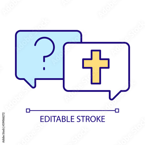 Christian counselling RGB color icon. Answering questions about religion. Learn more about church service. Isolated vector illustration. Simple filled line drawing. Editable stroke