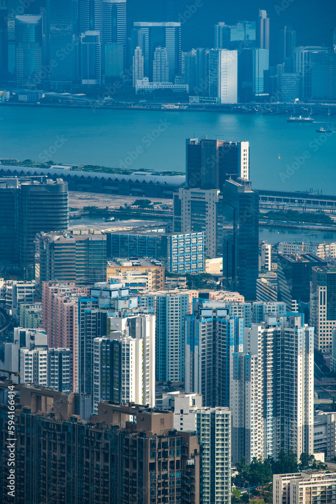 Fototapeta premium Hong Kong, China skyscraper building in modern city landscape, business urban center of Asia