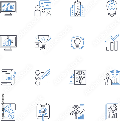 Furtherance line icons collection. Progression, Development, Advancement, Promotion, Growth, Expansion, Improvement vector and linear illustration. Enrichment,Flourishing,Enhancement outline signs set