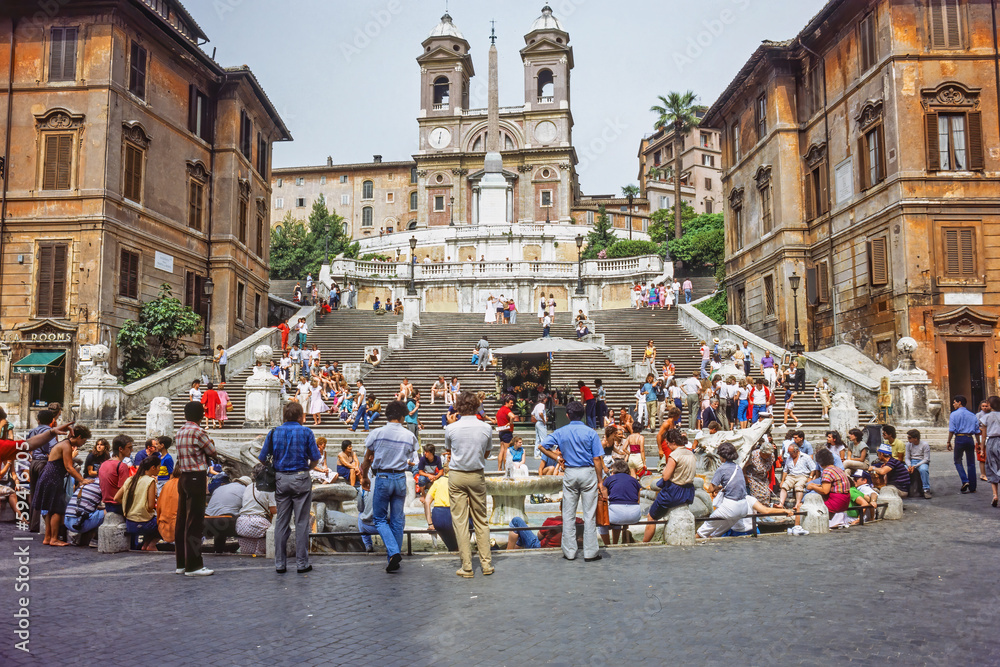 Spanish Steps in Rome with tourists in the 80s