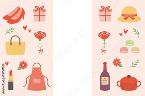 母の日の背景フレーム、サムネイル、タイトルロゴ素材。カーネーションの花の飾り、かわいいベクターイラスト。 - Mother's Day background frame, thumbnail and title logo. Carnation flower decoration, cute vector illustration.