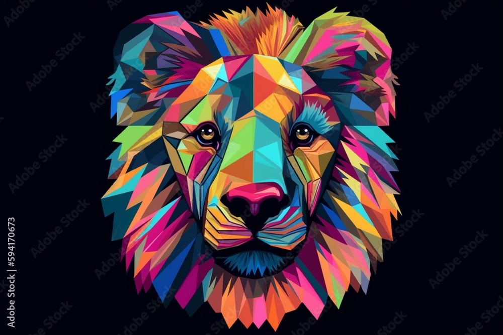 colorful lion head dog on geometric pop art style. Generative AI