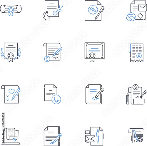 Contract instrument line icons collection. Agreement, Legal, Obligation, Document, Stipulations, Commitment, Pact vector and linear illustration. Accord,Engagement,Treaty outline signs set