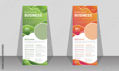 Business Roll up Banner  design template set vector design x-stand, exhibition display, Retractable banner pull-up banner, rectangle size two color variations
