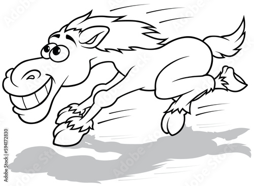 Drawing of a Funny Running Horse with Big Teeth