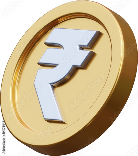 Golden rupee coin 3d render illustration