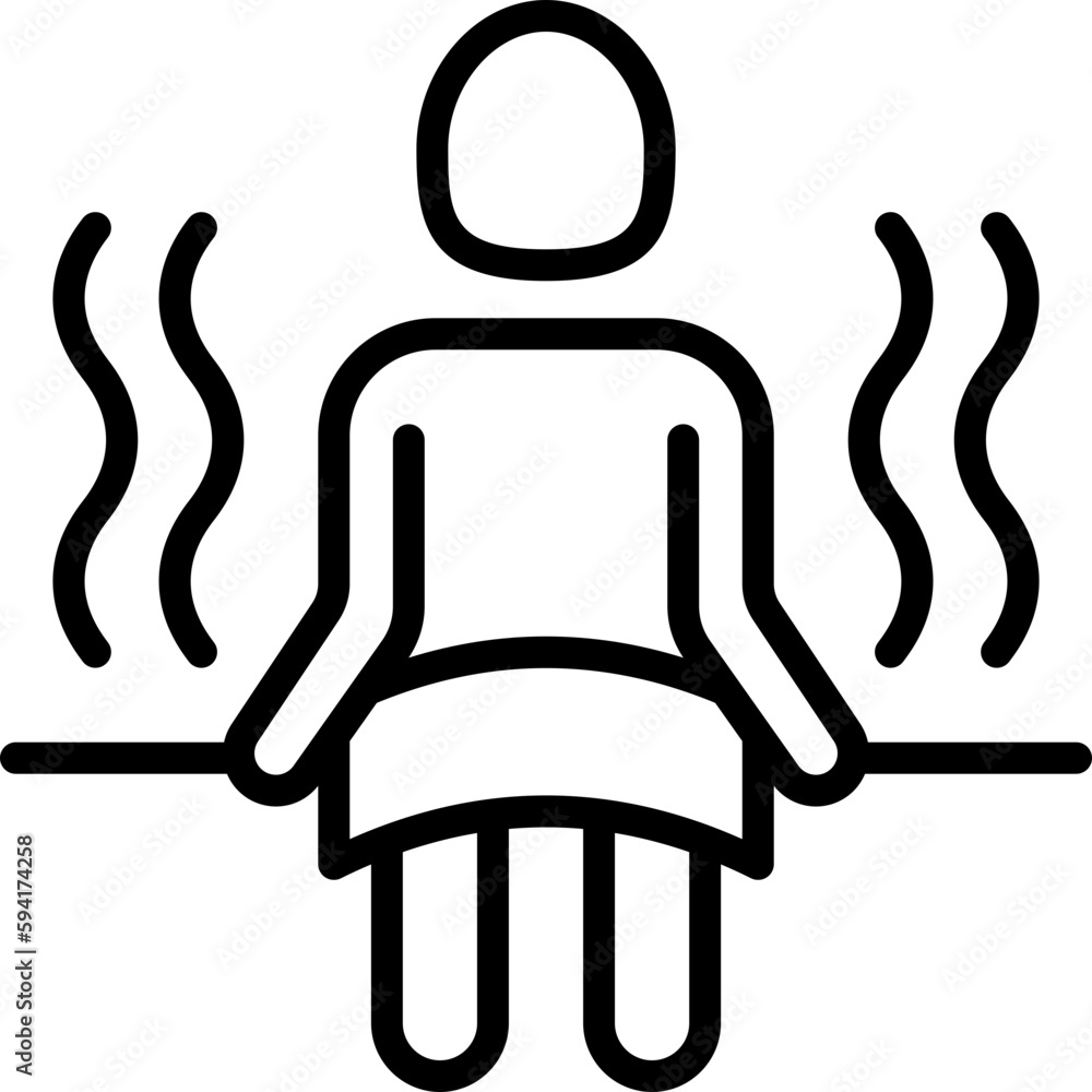 Steam room thin line icon man sitting in sauna on bench. Modern vector