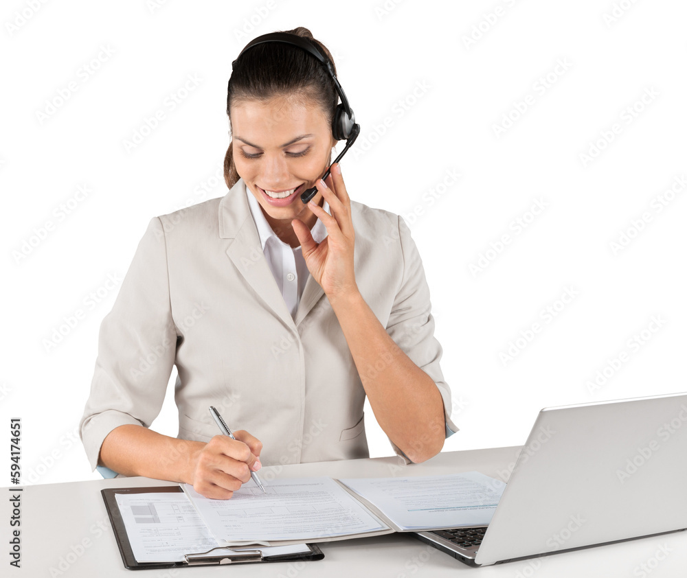 Woman Call Center operator isolated on white Woman Call Center operator isolated on white