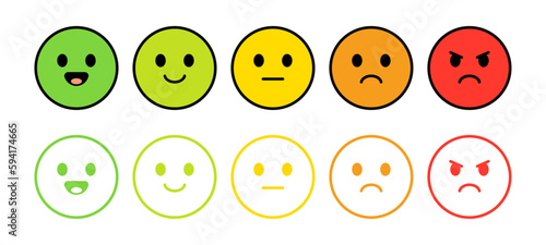 Vector Set of Expressions in Flat Design With Outline