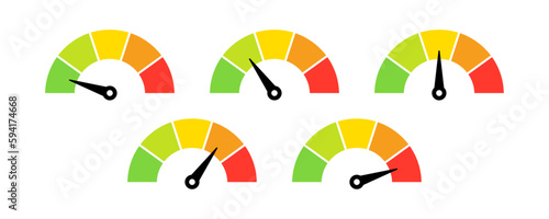Vector Set of Speedometer Gauge Chart or Measurement Scale
