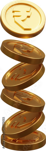 Golden rupee coins 3d render illustration