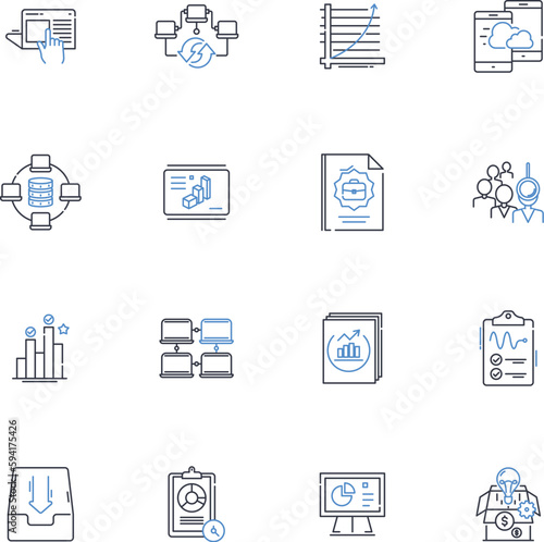 briefing line icons collection. Summary, Meeting, Instructions, Communication, Report, Presentation, Advisory vector and linear illustration. Direction,Discourse,Hearings outline signs set photo