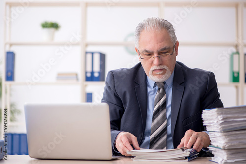 Old male employee working in the office