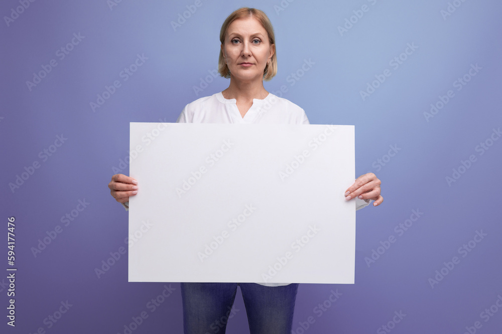 50s woman holding blank white news paper with mocup 50s woman holding blank white news paper with mocup