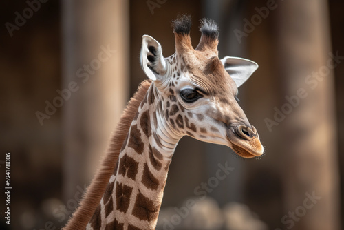 Portrait d'un bébé girafe vue de profil » IA générative © Maelgoa