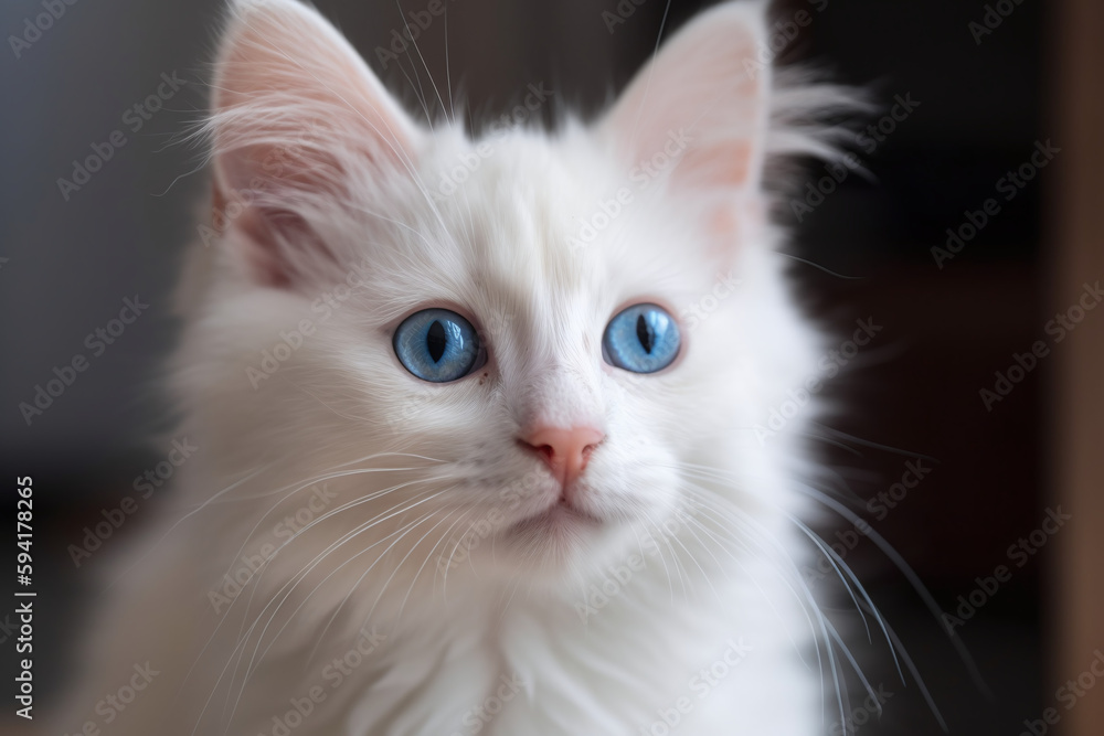Portrait d'un chaton blanc aux yeux bleus observant autour de lui » IA générative Portrait d'un chaton blanc aux yeux bleus observant autour de lui » IA générative