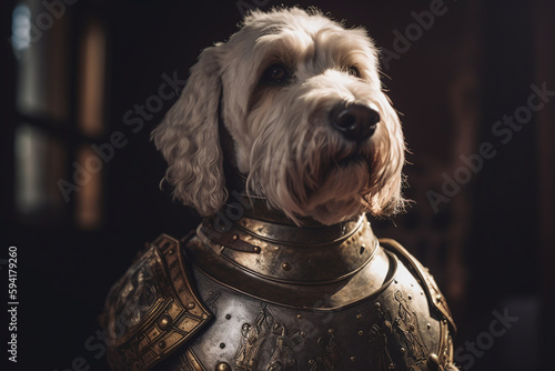 Portrait d'un chien chevalier en armure au temps du moyen age » IA générative photo