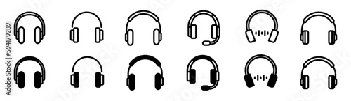 Wireless headset with microphone icon set collections.