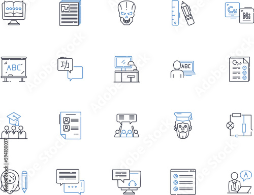 Writing-composition line icons collection. Creativity, Language, Expression, Structure, Grammar, Composition, Storytelling vector and linear illustration. Clarity,Revision,Inspiration outline signs