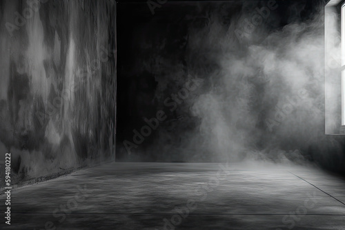 Dark black and gray abstract cement wall and interior textured studio room for product display. Wall background 