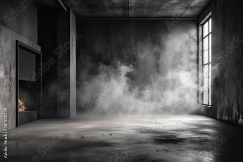 Dark black and gray abstract cement wall and interior textured studio room for product display. Wall background 