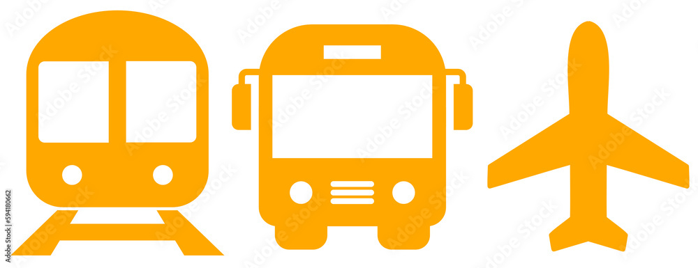 Train, bus, aeroplane icons on transparent background. Fast delivery ...