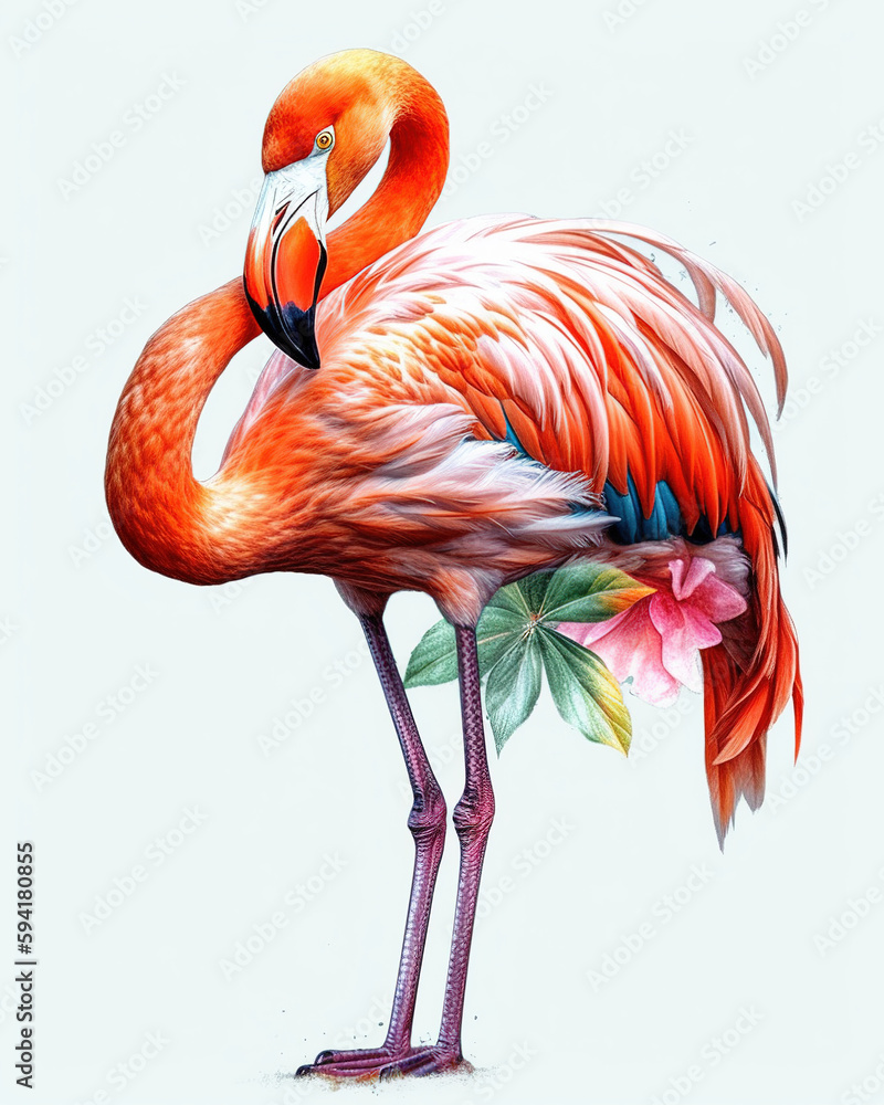 Obraz premium The Art of Nature, A Stunning Pink Flamingo in Exotic Surroundings, Isolated on White Background - Generative AI