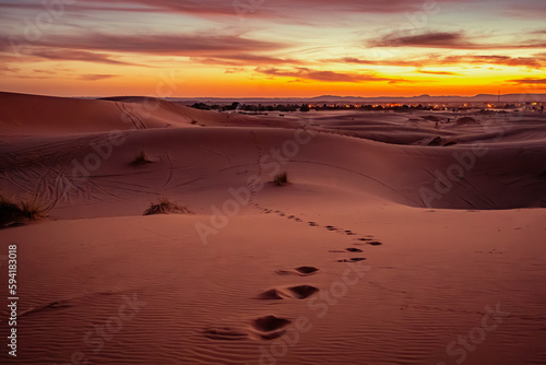 Sunset in Sahara desert  Morocco