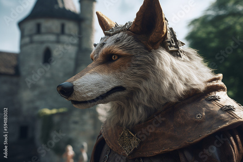 Portrait d'un loup dans un château au moyen age » IA générative photo