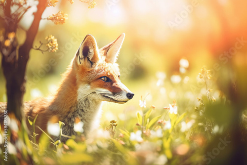 Portrait d'un renard roux un jour de printemps » IA générative © Maelgoa