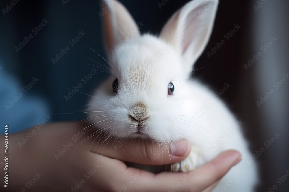 Mains tenant un bébé lapin blanc » IA générative Mains tenant un bébé lapin blanc » IA générative