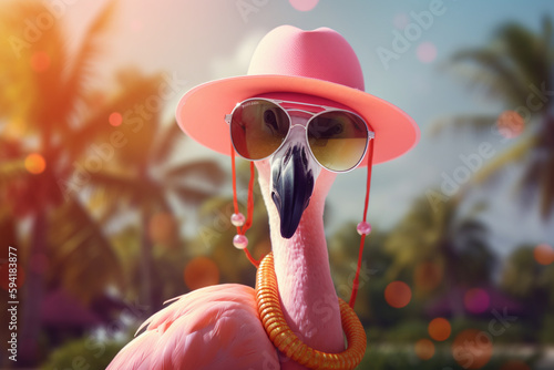 Portrait d'un flamant rose en vacances » IA générative photo