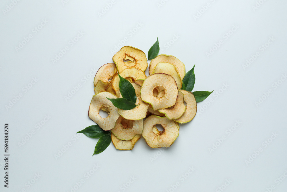 Concept of tasty food, dried apple chips, top view Concept of tasty food, dried apple chips, top view