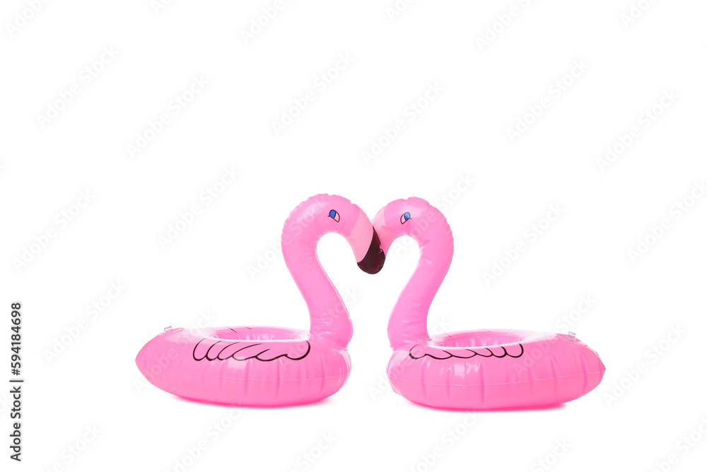 Rubber ring flamingos isolated on white background Rubber ring flamingos isolated on white background
