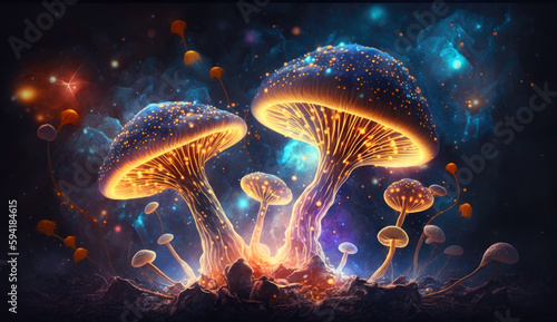 Fantasy color glowing mushrooms. generative ai.