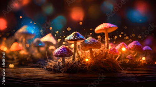 Fantasy color glowing mushrooms. generative ai.