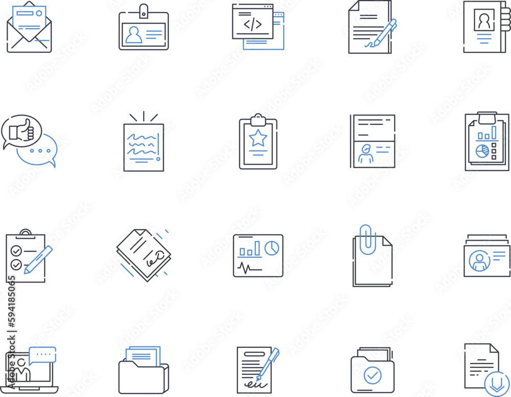 Redaction line icons collection. Confidentiality, Blackout, Editing, Censorship, Privacy, Security, Anonymity vector and linear illustration. Concealment,Protection,Obscuration outline signs set