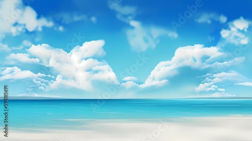青い海と空と雲の風景のアニメ風イラスト generative ai