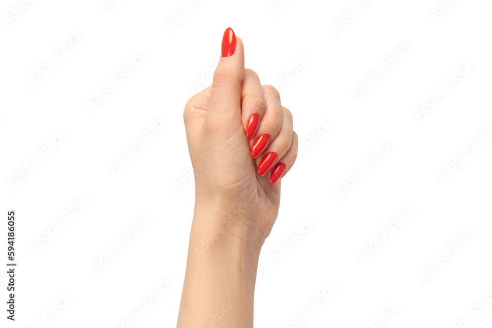 Woman hands with red nails isolated on a white background. Red nail polish. Woman hands with red nails isolated on a white background. Red nail polish.