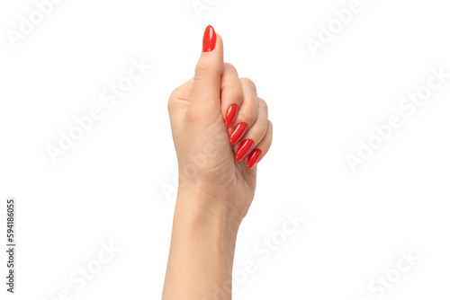 Woman hands with red nails isolated on a white background. Red nail polish.