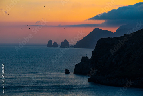 Faraglioni di Capri dalla baia di Jeranto, Campania, Italia photo