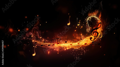 Music notes on fire abstract background. generative ai.