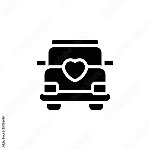 wedding car black fill icon. cabriolet love symbol. marriage car sign. vector illustration in trendy style. editable graphic resources for many purposes.