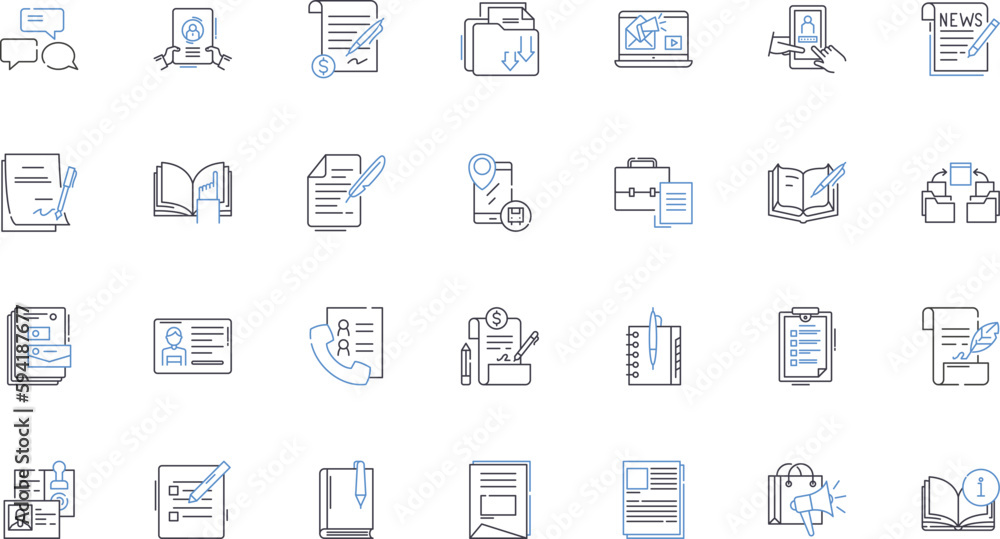 Creative writing line icons collection. Imagination, Inspiration, Expression, Prose, Poetry, Storytelling, Fiction vector and linear illustration. Nonfiction,Dialogue,Voice outline signs set Creative writing line icons collection. Imagination, Inspiration, Expression, Prose, Poetry, Storytelling, Fiction vector and linear illustration. Nonfiction,Dialogue,Voice outline signs set
