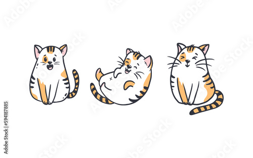 Fototapeta Naklejka Na Ścianę i Meble -  Set of cute cartoon cat doodle. Adorable cat character design collection with flat color on white background for yor design. 