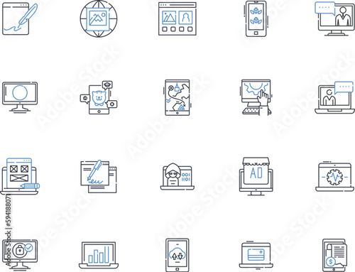 Search engine advertising line icons collection. PPC, SEM, AdWords, Bing, Display, CTR, Impressions vector and linear illustration. Keywords,Bid,Conversion outline signs set