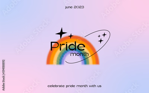 Happy pride month web banner design. Gradient mesh background with LGBTQ rainbow flag colored heart. Queer celebration poster template in retro minimalist y2k trendy style. Vector illustration.