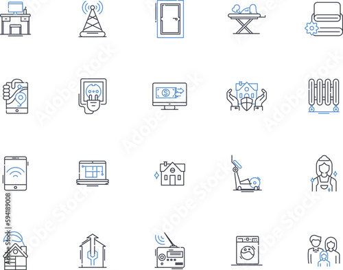Tech-savvy home line icons collection. Smart-home, Automation, Voice-activated, Energy-efficient, Appliance, Internet-of-things, Digital vector and linear illustration. Connectivity,Security,Wi-Fi
